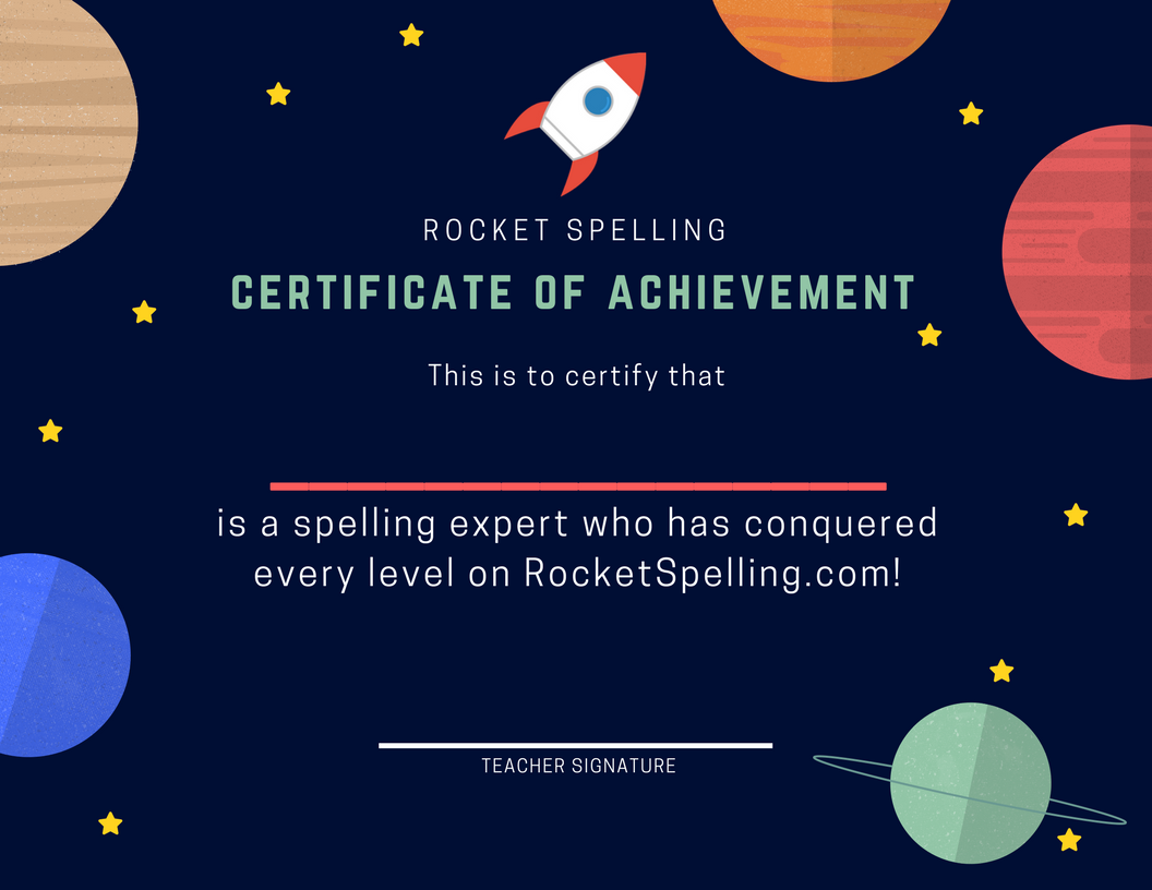 Rocket Spelling Certificate